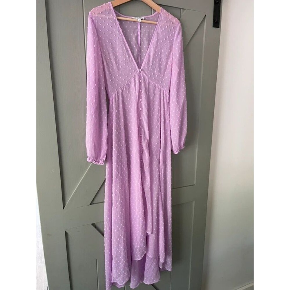Express x Rocky Barnes Lilac Swiss Dot Kimono Dress S Fairycore